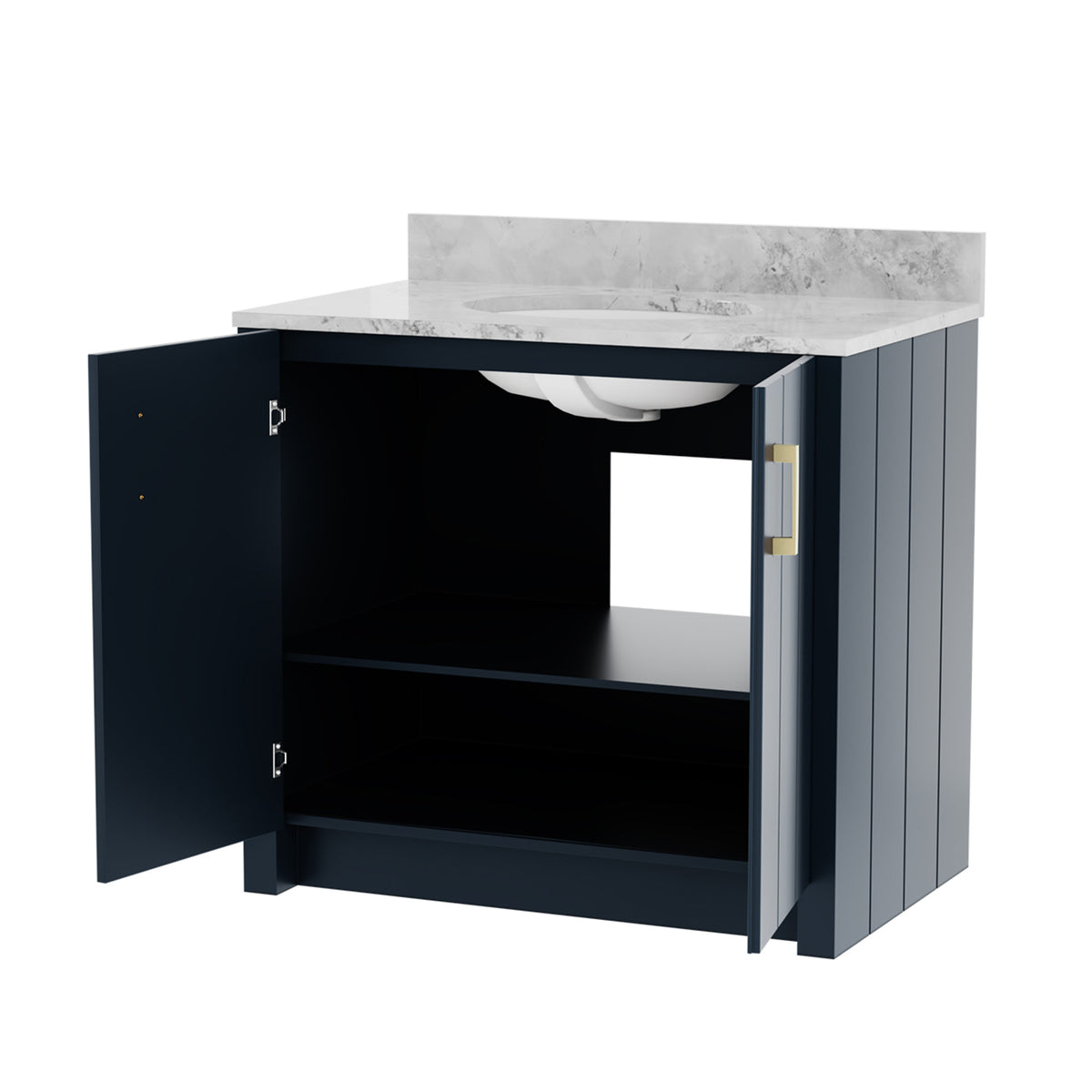 Maax Urba 36 in Freestanding Single Sink Vanity in White with White Marble Top and Brushed Gold Hardware - image 14