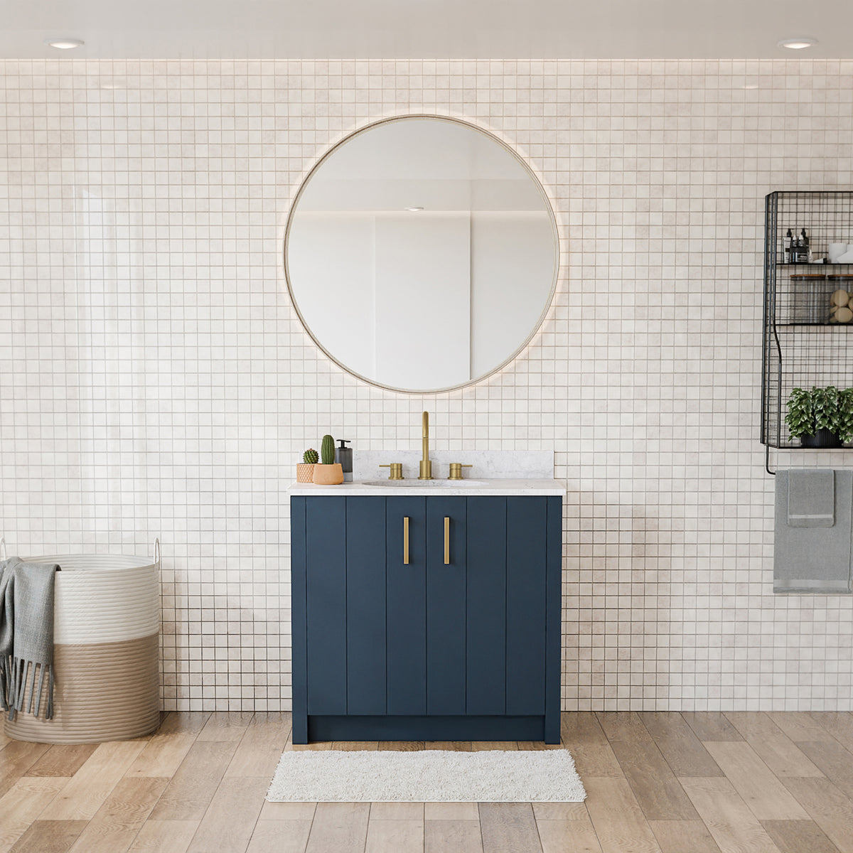 Maax Urba 36 in Freestanding Single Sink Vanity in White with White Marble Top and Brushed Gold Hardware - image 15