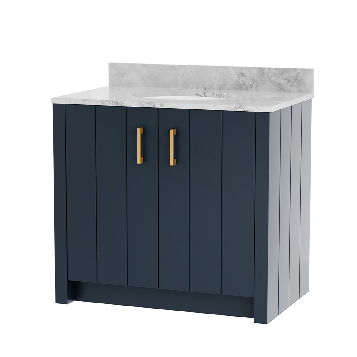 Maax Urba 36 in Freestanding Single Sink Vanity in White with White Marble Top and Brushed Gold Hardware - image 16