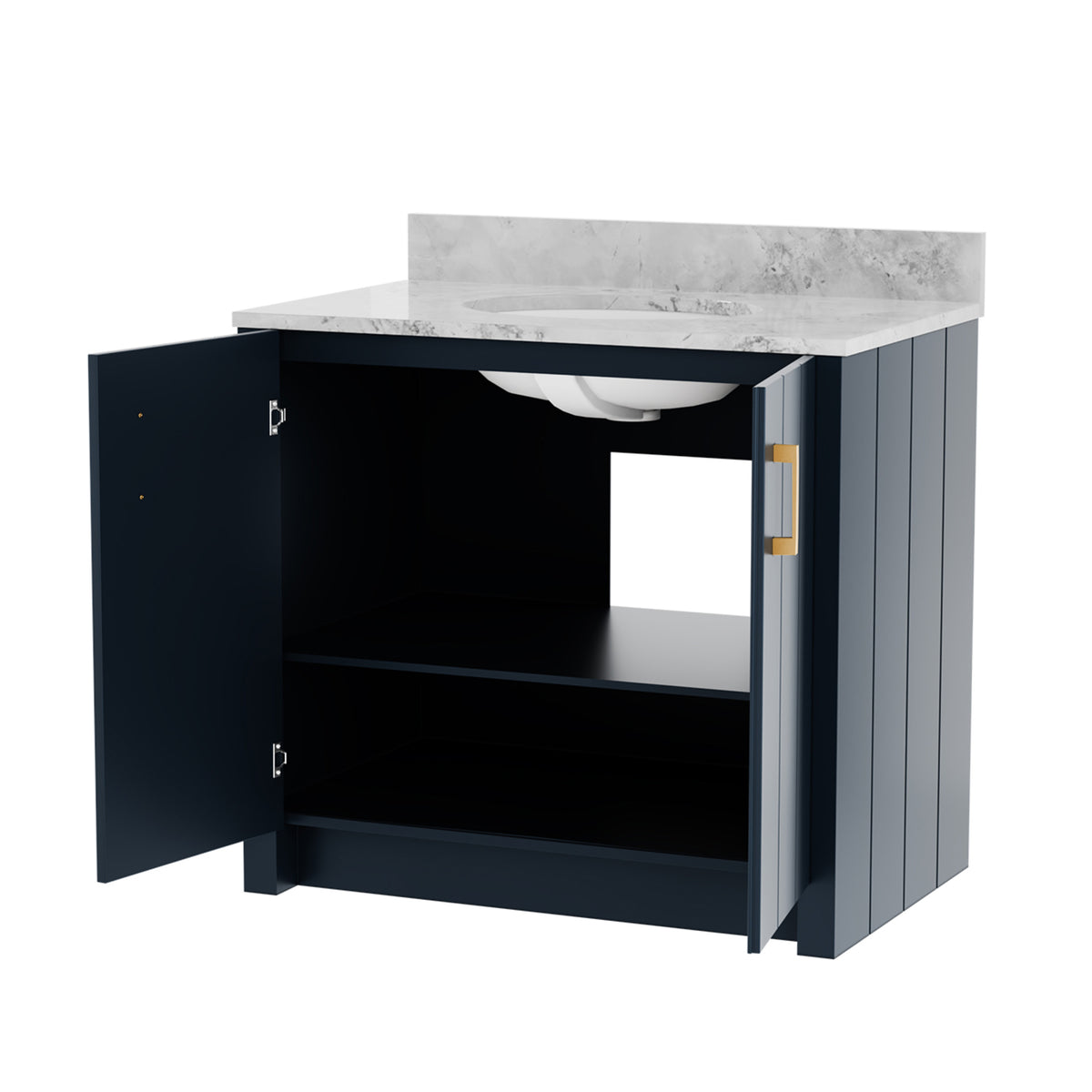 Maax Urba 36 in Freestanding Single Sink Vanity in White with White Marble Top and Brushed Gold Hardware - image 17
