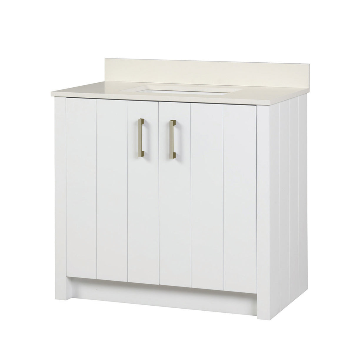 Maax Urba 36 in Freestanding Single Sink Vanity in White with White Marble Top and Brushed Gold Hardware - image 19