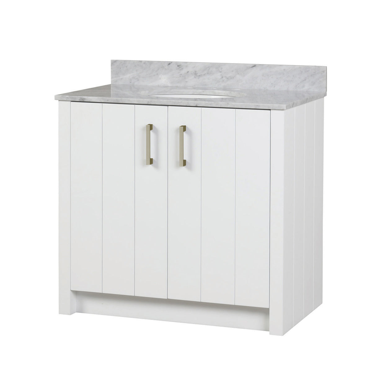 Maax Urba 36 in Freestanding Single Sink Vanity in White with White Marble Top and Brushed Gold Hardware - image 2