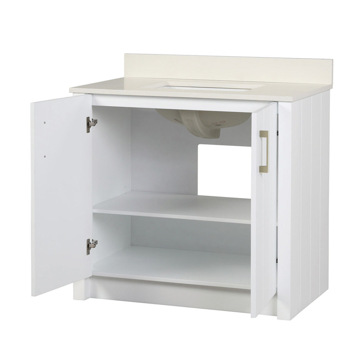 Maax Urba 36 in Freestanding Single Sink Vanity in White with White Marble Top and Brushed Gold Hardware - image 20