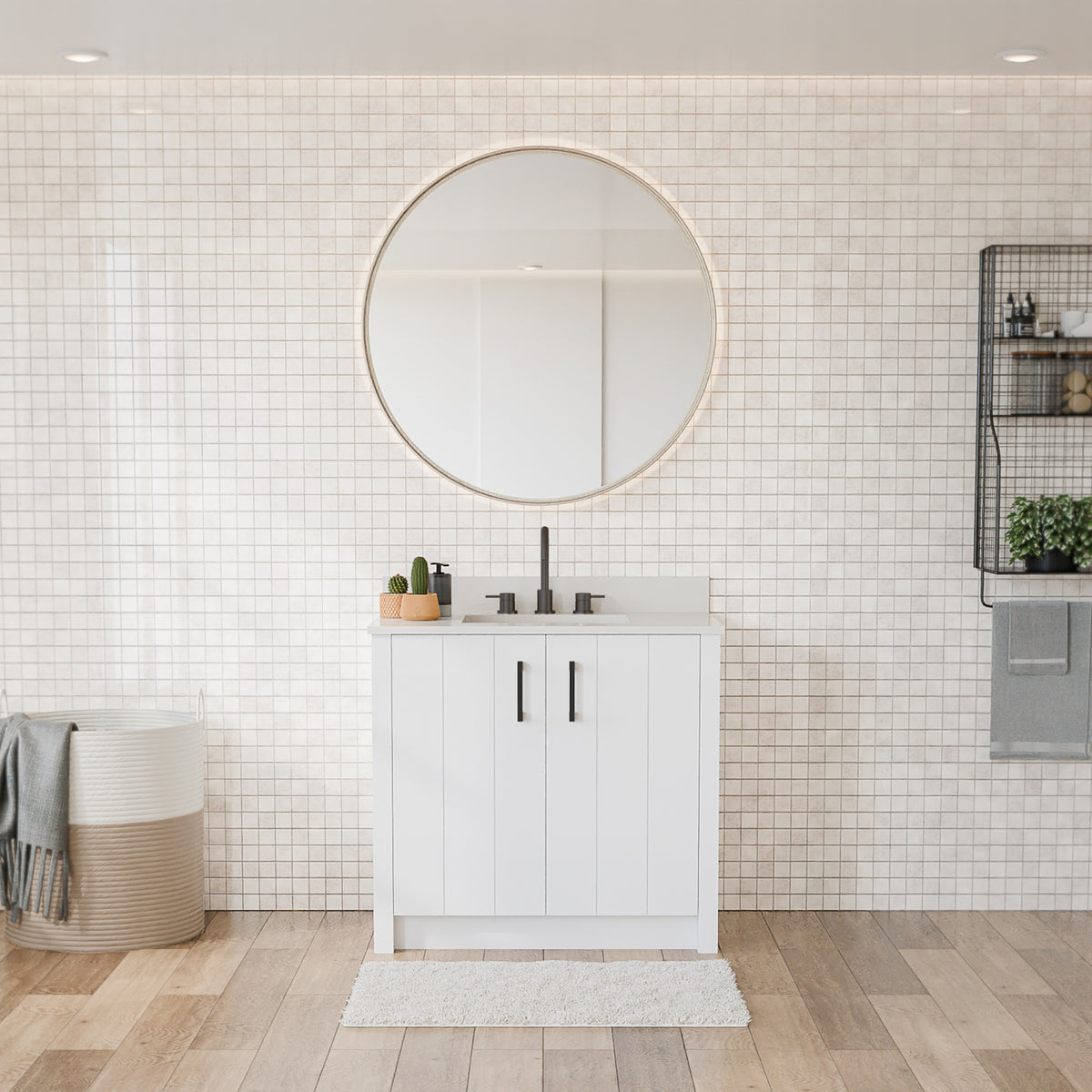 Maax Urba 36 in Freestanding Single Sink Vanity in White with White Marble Top and Brushed Gold Hardware - image 22