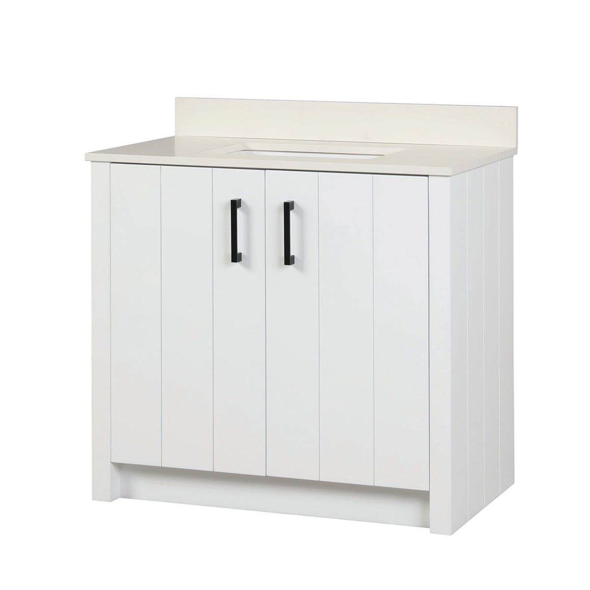 Maax Urba 36 in Freestanding Single Sink Vanity in White with White Marble Top and Brushed Gold Hardware - image 23