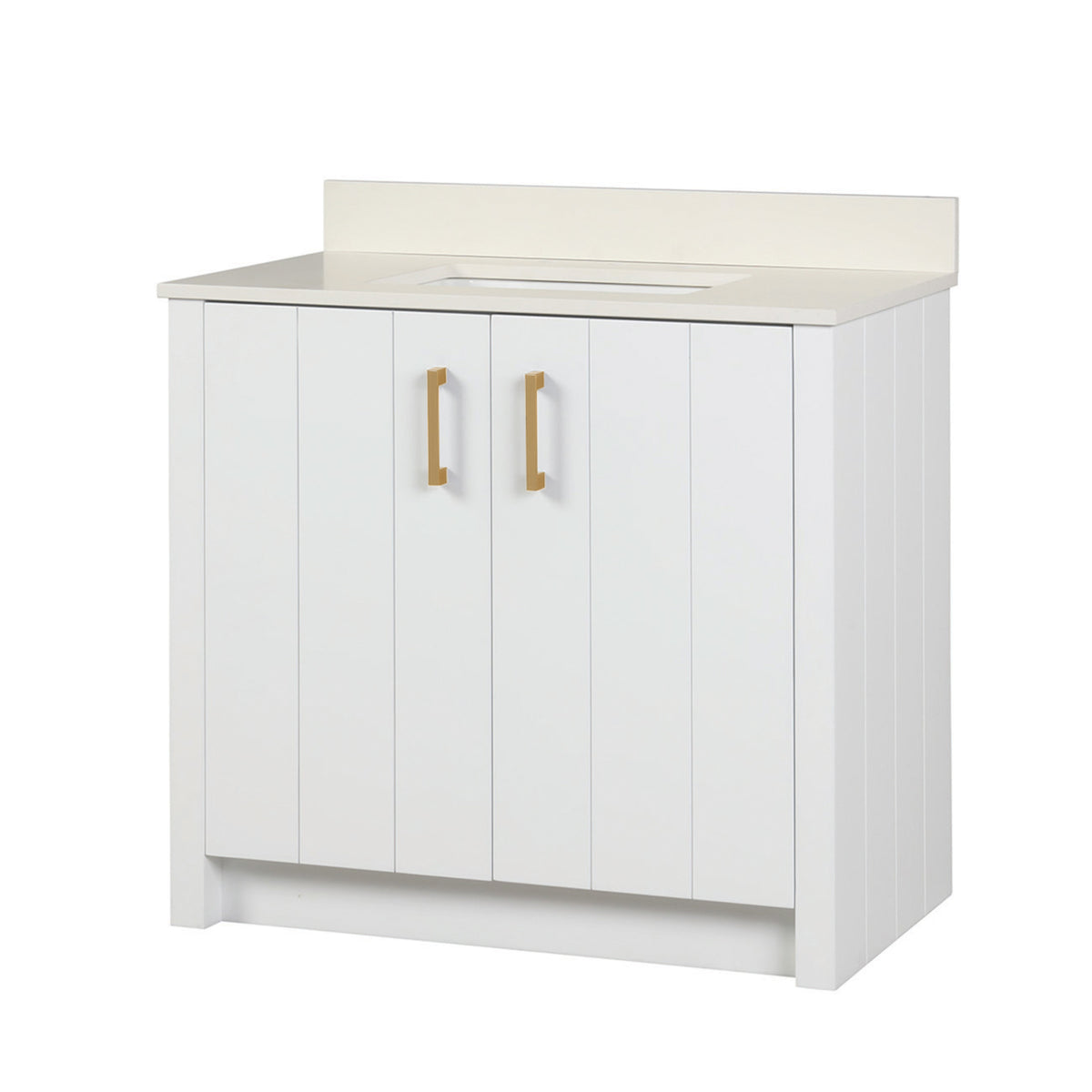 Maax Urba 36 in Freestanding Single Sink Vanity in White with White Marble Top and Brushed Gold Hardware - image 26