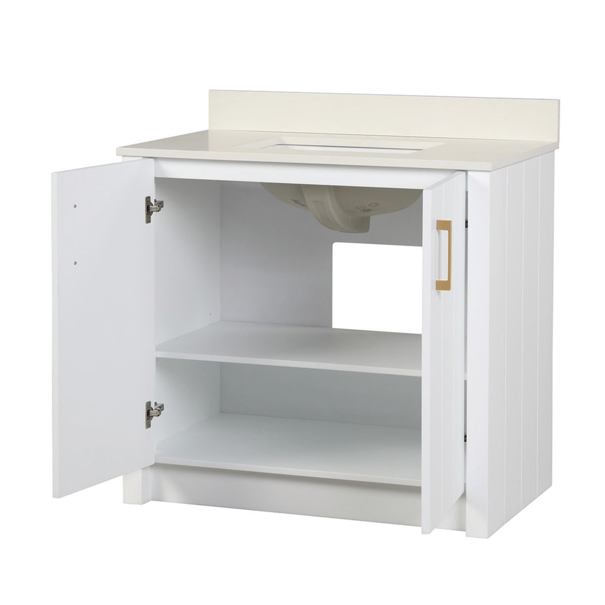 Maax Urba 36 in Freestanding Single Sink Vanity in White with White Marble Top and Brushed Gold Hardware - image 27