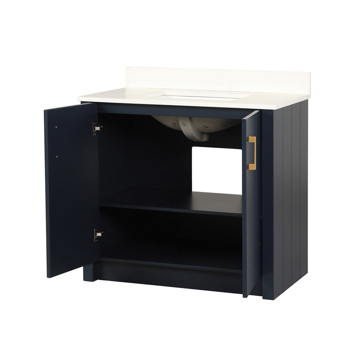 Maax Urba 36 in Freestanding Single Sink Vanity in White with White Marble Top and Brushed Gold Hardware - image 33