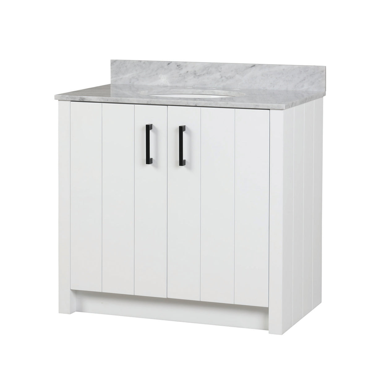 Maax Urba 36 in Freestanding Single Sink Vanity in White with White Marble Top and Brushed Gold Hardware - image 7
