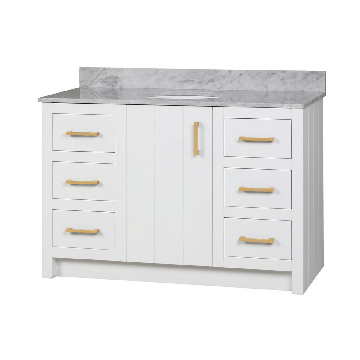 Maax Urba 48 in Freestanding Single Sink Vanity in White with White Quartz Top and Brushed Gold Hardware - image 10