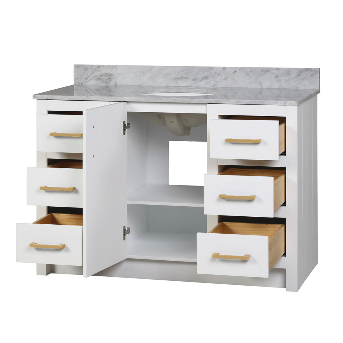Maax Urba 48 in Freestanding Single Sink Vanity in White with White Quartz Top and Brushed Gold Hardware - image 11