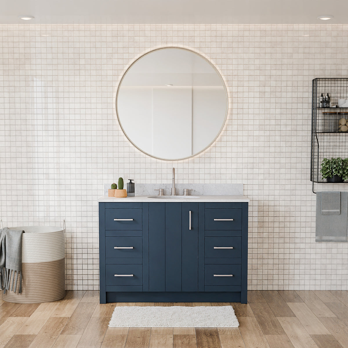 Maax Urba 48 in Freestanding Single Sink Vanity in White with White Quartz Top and Brushed Gold Hardware - image 12