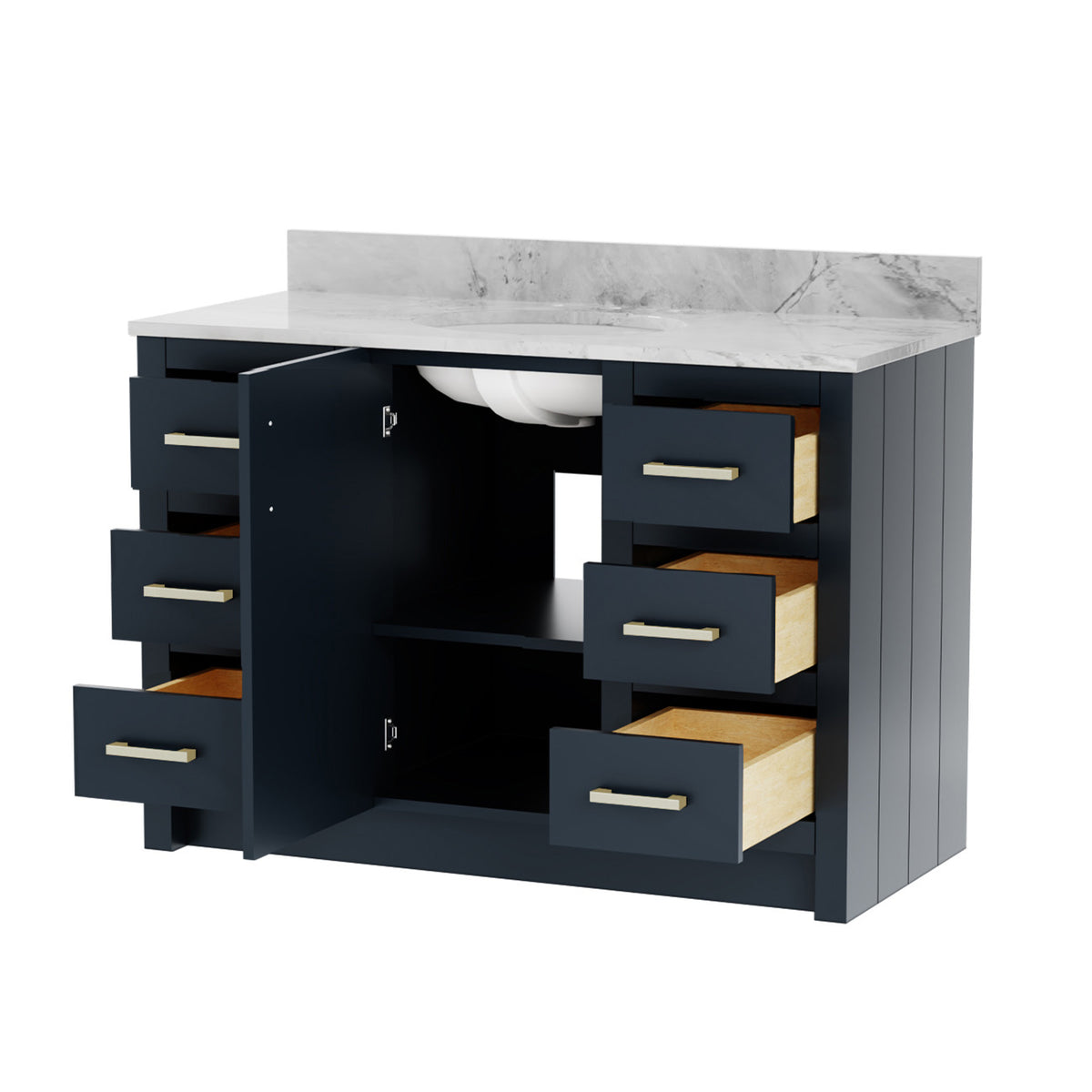 Maax Urba 48 in Freestanding Single Sink Vanity in White with White Quartz Top and Brushed Gold Hardware - image 14
