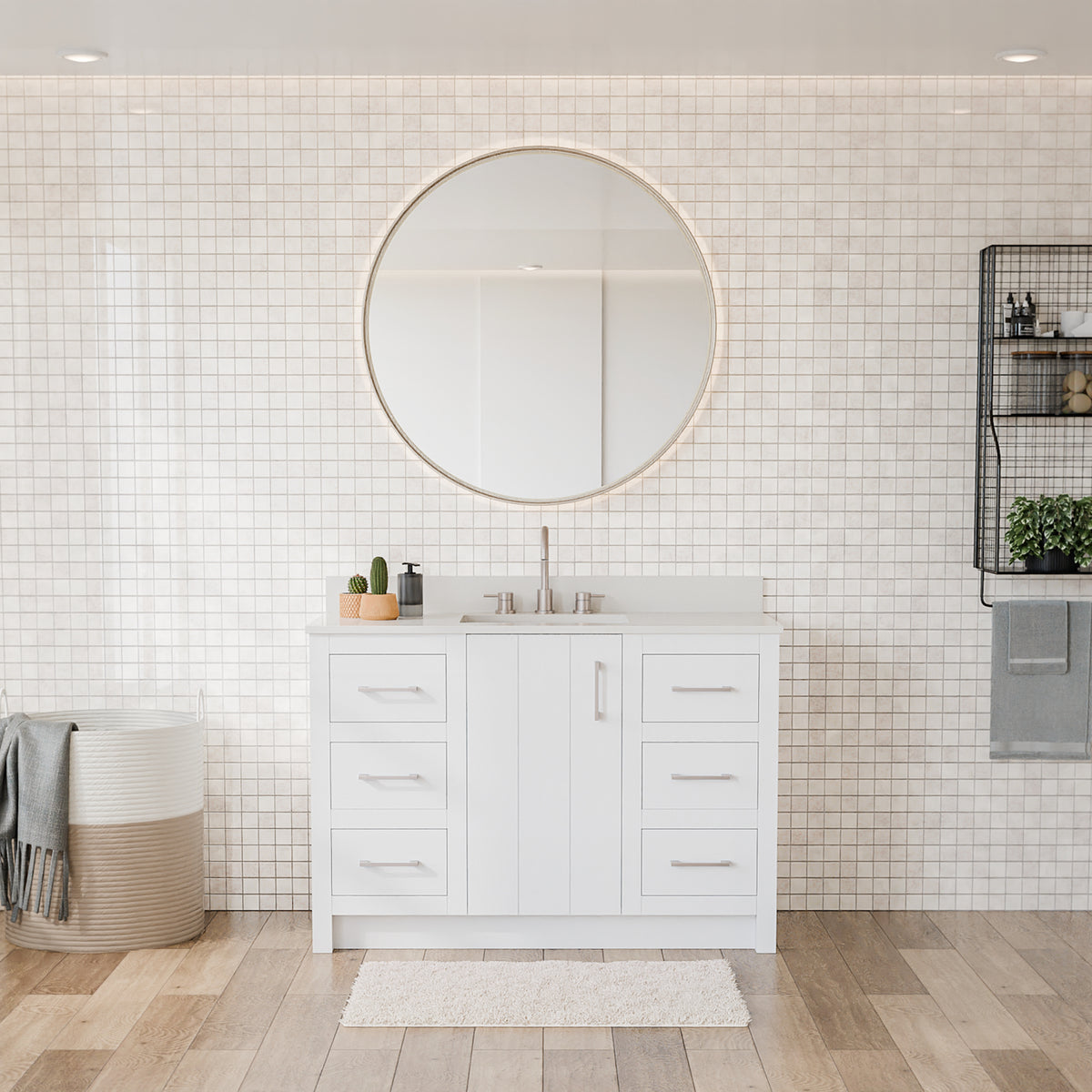 Maax Urba 48 in Freestanding Single Sink Vanity in White with White Quartz Top and Brushed Gold Hardware - image 18