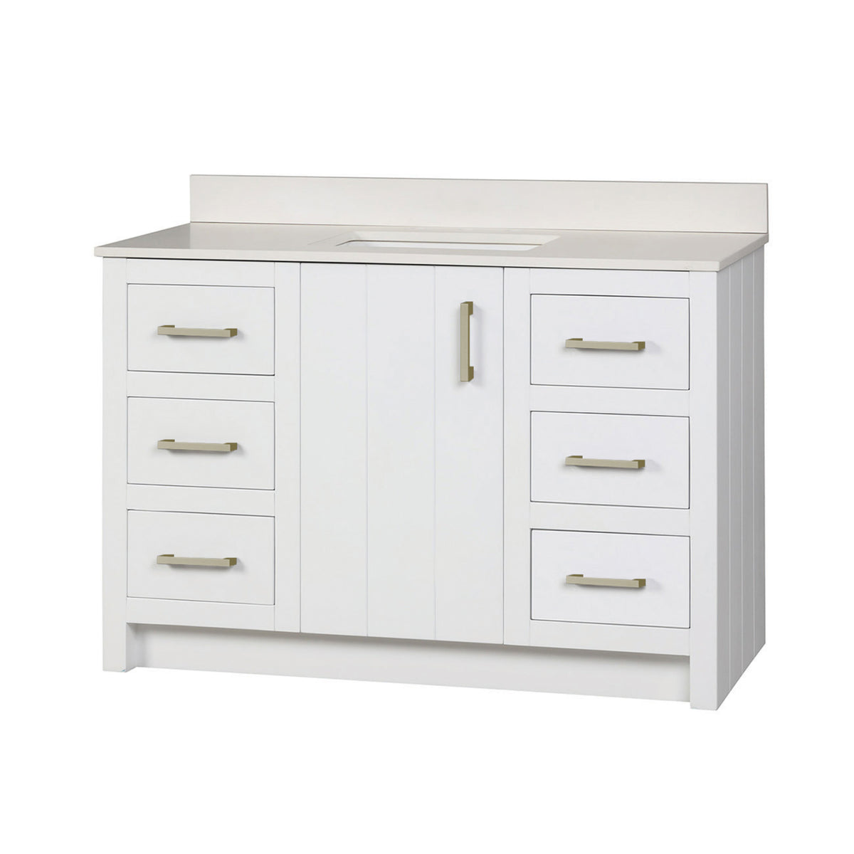 Maax Urba 48 in Freestanding Single Sink Vanity in White with White Quartz Top and Brushed Gold Hardware - image 19