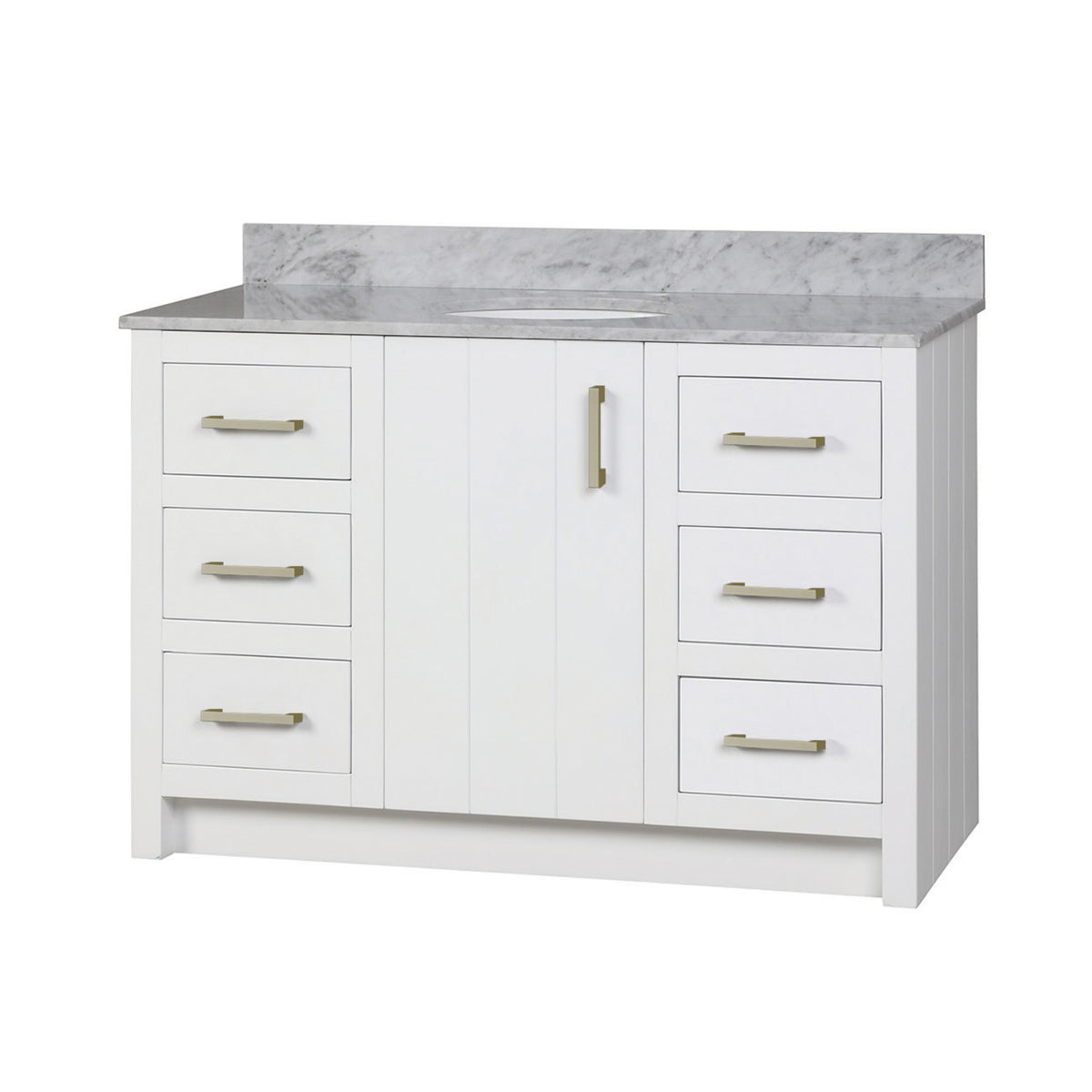 Maax Urba 48 in Freestanding Single Sink Vanity in White with White Quartz Top and Brushed Gold Hardware - image 2
