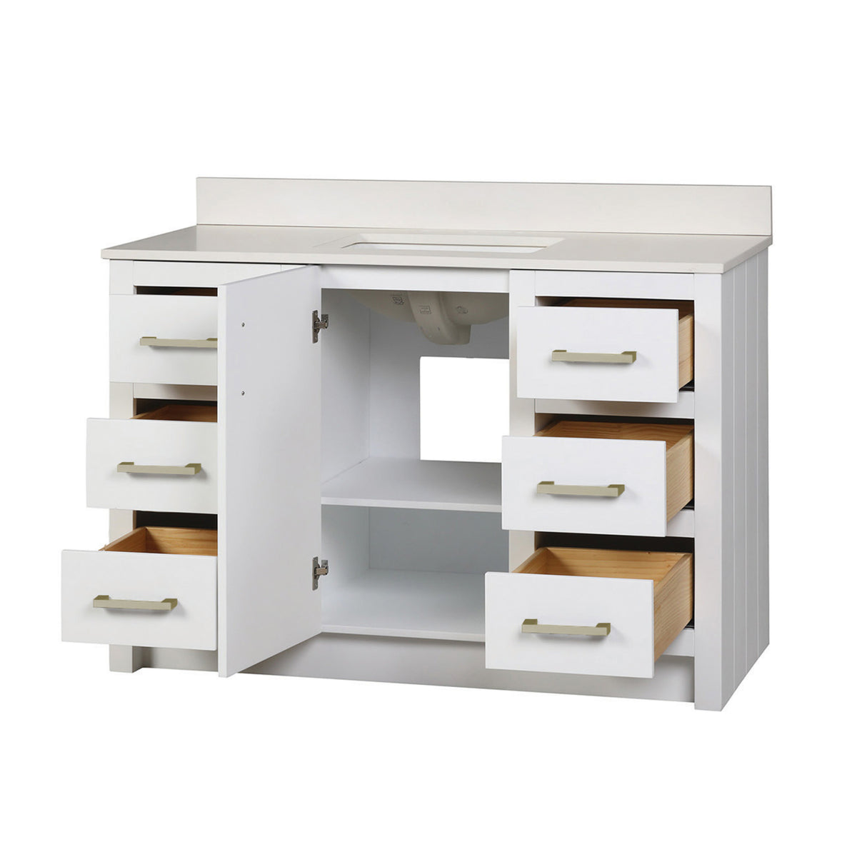 Maax Urba 48 in Freestanding Single Sink Vanity in White with White Quartz Top and Brushed Gold Hardware - image 20