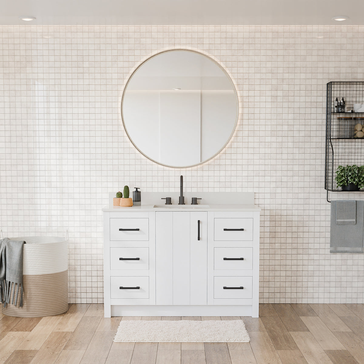 Maax Urba 48 in Freestanding Single Sink Vanity in White with White Quartz Top and Brushed Gold Hardware - image 22