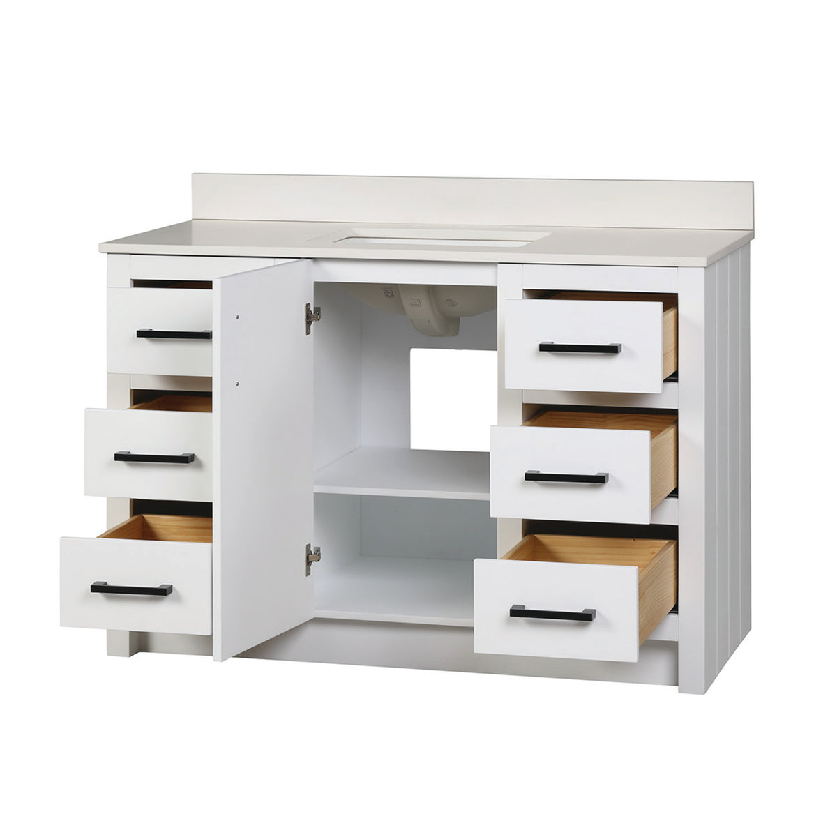 Maax Urba 48 in Freestanding Single Sink Vanity in White with White Quartz Top and Brushed Gold Hardware - image 24