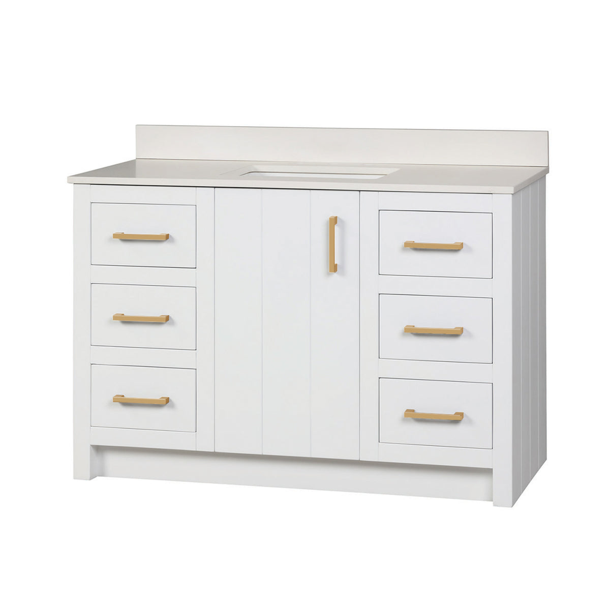 Maax Urba 48 in Freestanding Single Sink Vanity in White with White Quartz Top and Brushed Gold Hardware - image 26