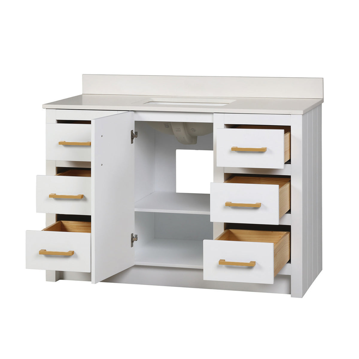 Maax Urba 48 in Freestanding Single Sink Vanity in White with White Quartz Top and Brushed Gold Hardware - image 27