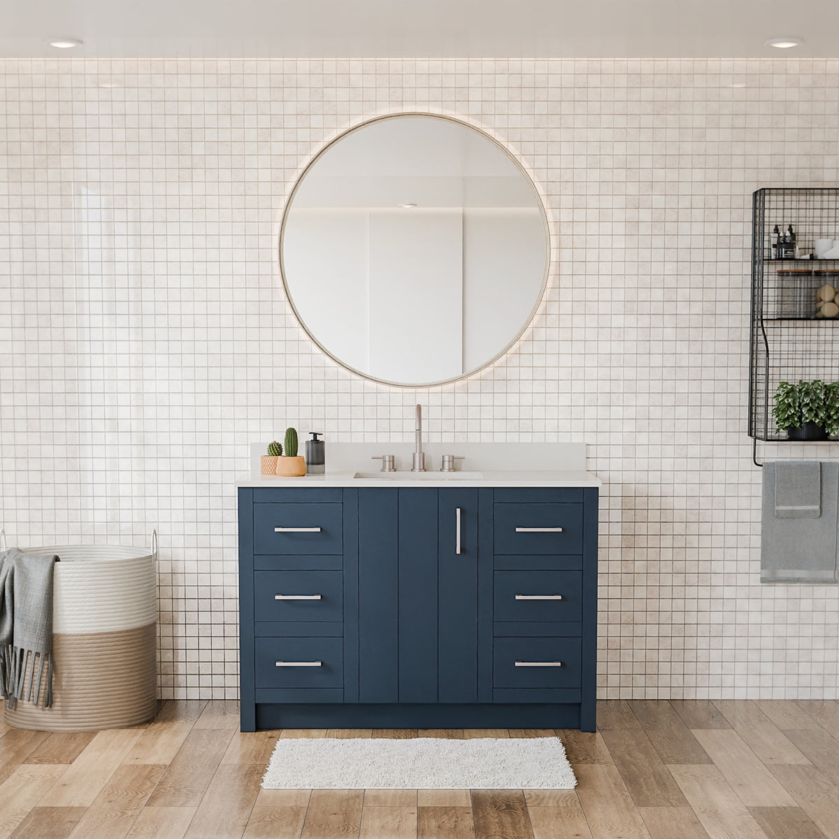Maax Urba 48 in Freestanding Single Sink Vanity in White with White Quartz Top and Brushed Gold Hardware - image 28