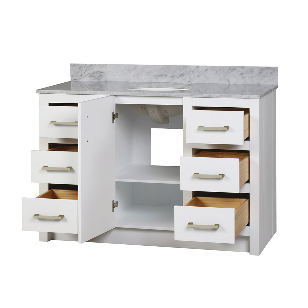 Maax Urba 48 in Freestanding Single Sink Vanity in White with White Quartz Top and Brushed Gold Hardware - image 3