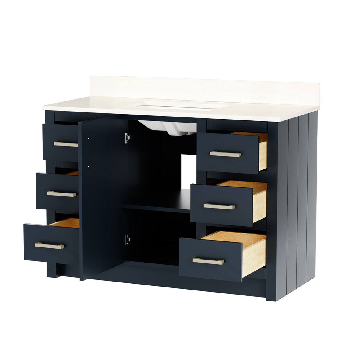 Maax Urba 48 in Freestanding Single Sink Vanity in White with White Quartz Top and Brushed Gold Hardware - image 30