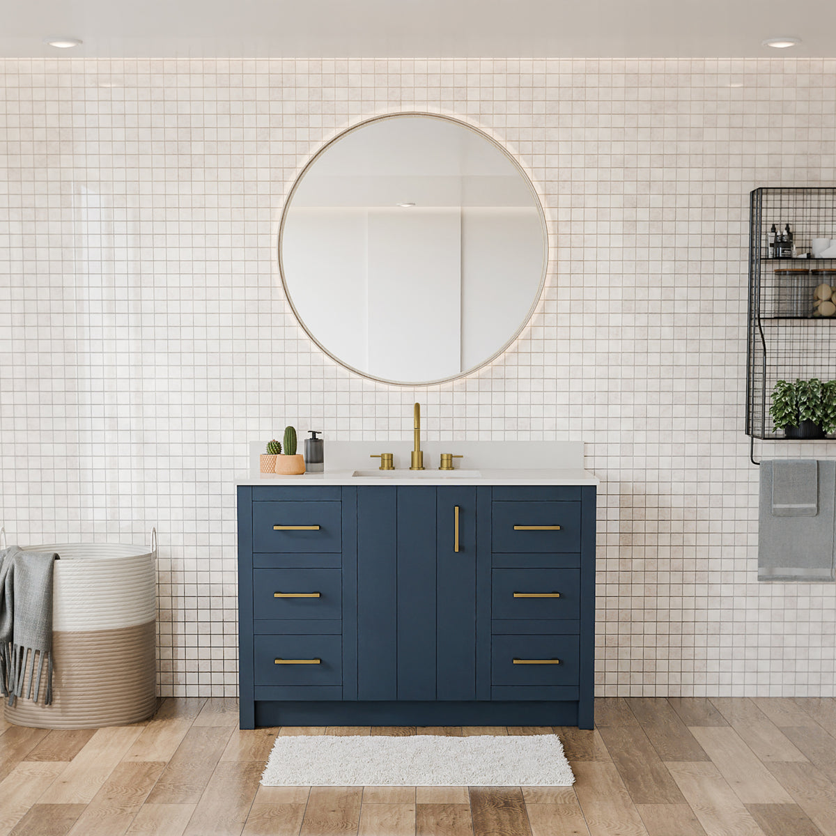 Maax Urba 48 in Freestanding Single Sink Vanity in White with White Quartz Top and Brushed Gold Hardware - image 31