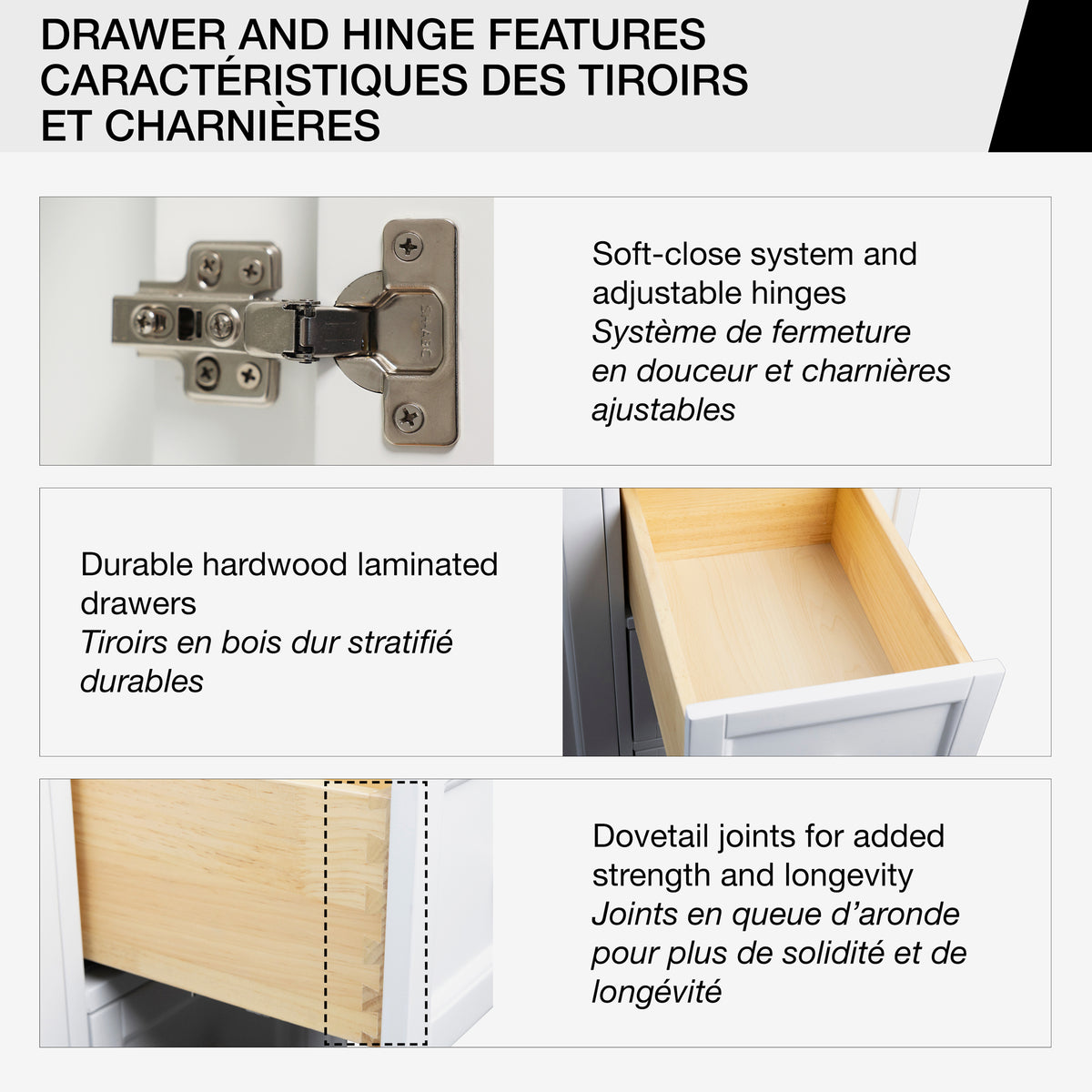 Maax Urba 48 in Freestanding Single Sink Vanity in White with White Quartz Top and Brushed Gold Hardware - image 5