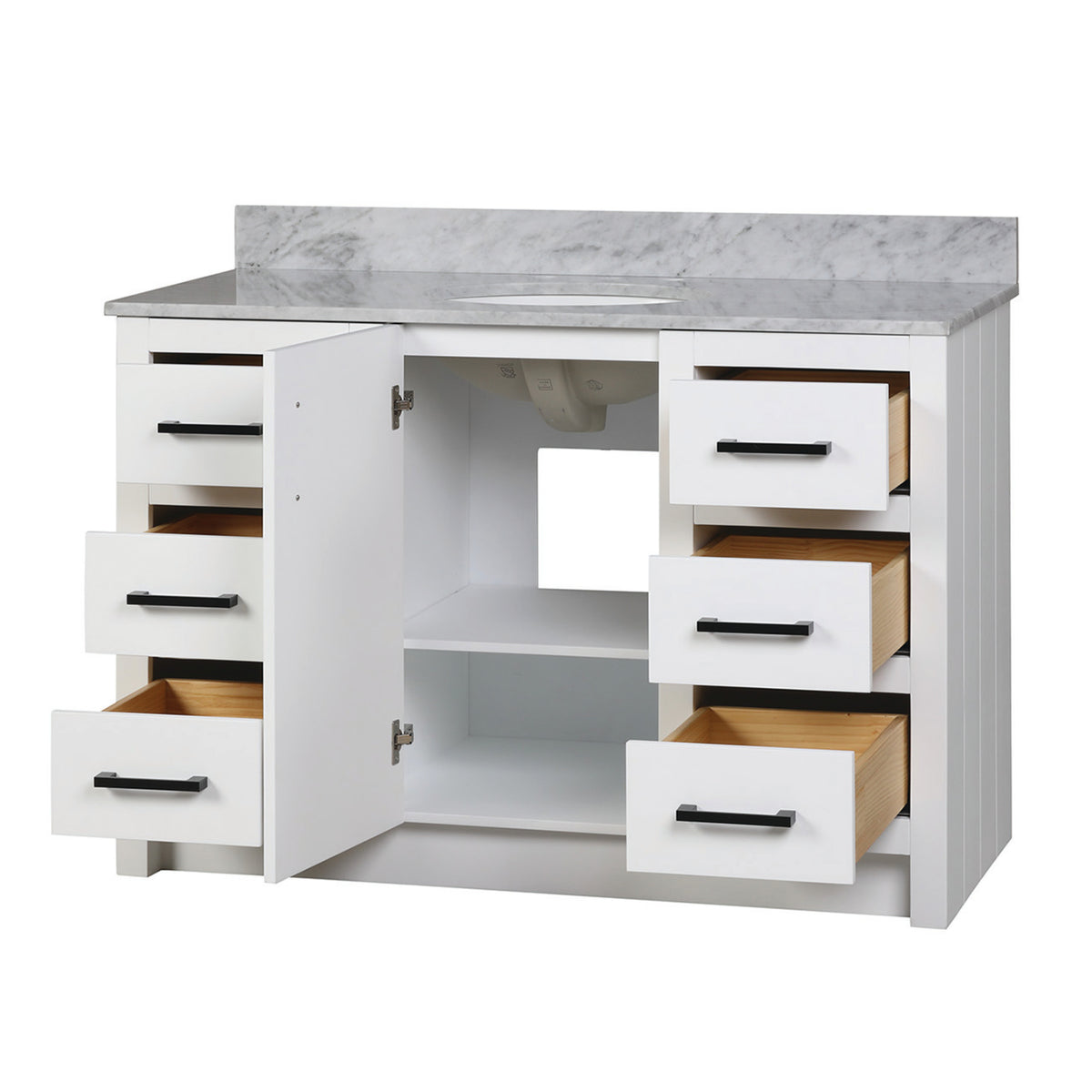Maax Urba 48 in Freestanding Single Sink Vanity in White with White Quartz Top and Brushed Gold Hardware - image 8