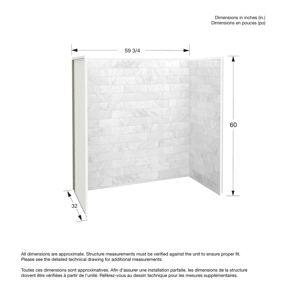 Maax Utile 6032 Composite Direct-to-Stud Three-Piece Tub Wall Kit - image 6