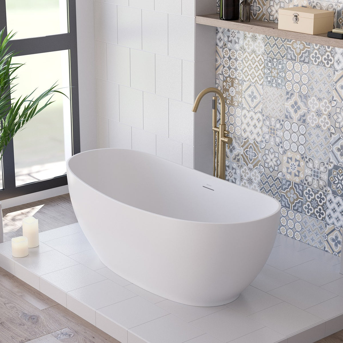 Maax Valentina 67 x 32 Acrylic Freestanding Center Drain Bathtub in Matte White with Matte White Skirt - image 2