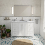 Maax Vanuria 48 in Freestanding Single Sink Vanity in White with White Marble Top and Brushed Nickel Hardware