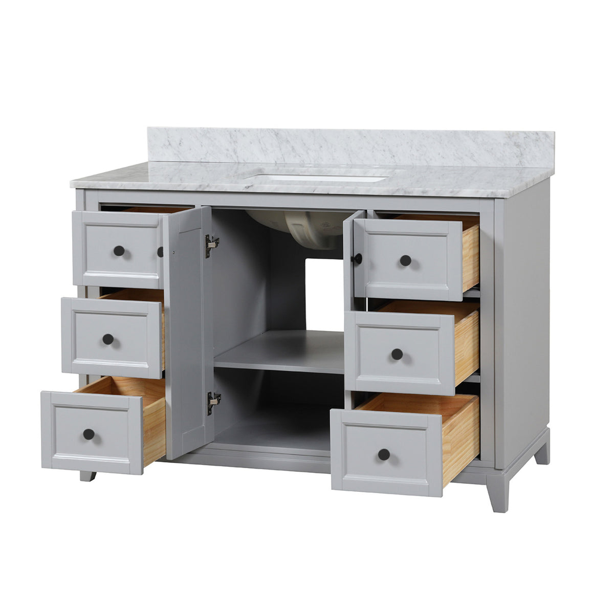 Maax Vanuria 48 in Freestanding Single Sink Vanity in White with White Marble Top and Brushed Nickel Hardware - image 17