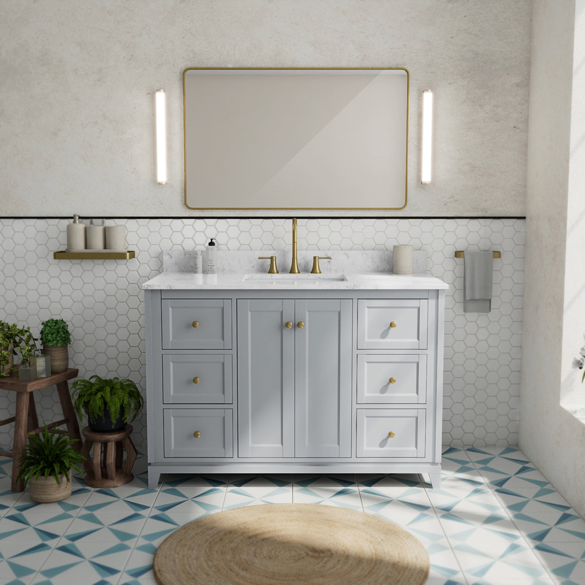 Maax Vanuria 48 in Freestanding Single Sink Vanity in White with White Marble Top and Brushed Nickel Hardware - image 18