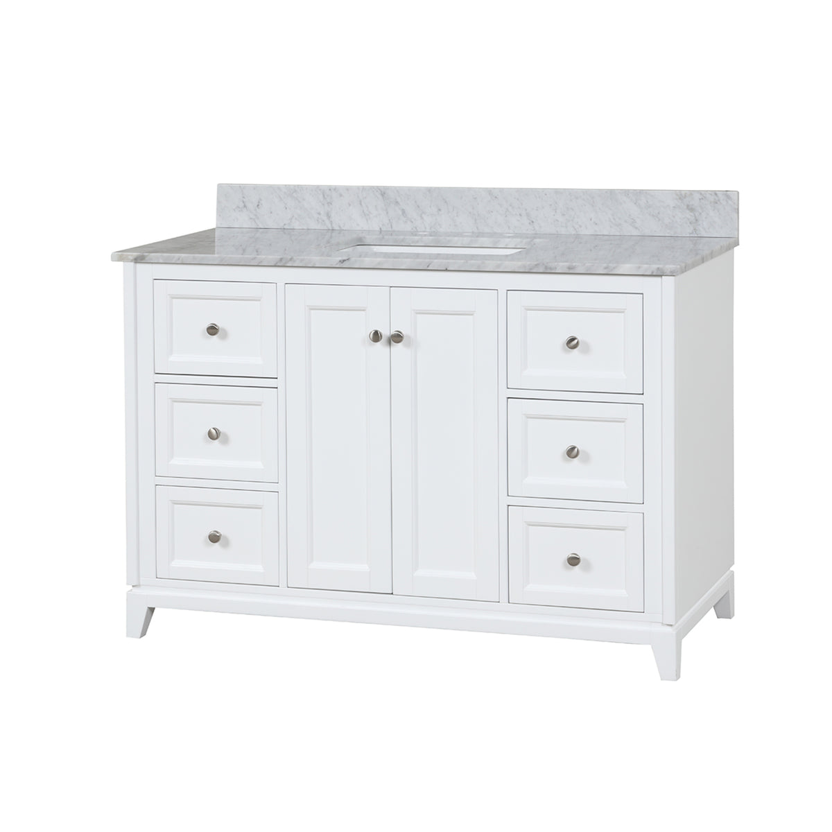 Maax Vanuria 48 in Freestanding Single Sink Vanity in White with White Marble Top and Brushed Nickel Hardware - image 2