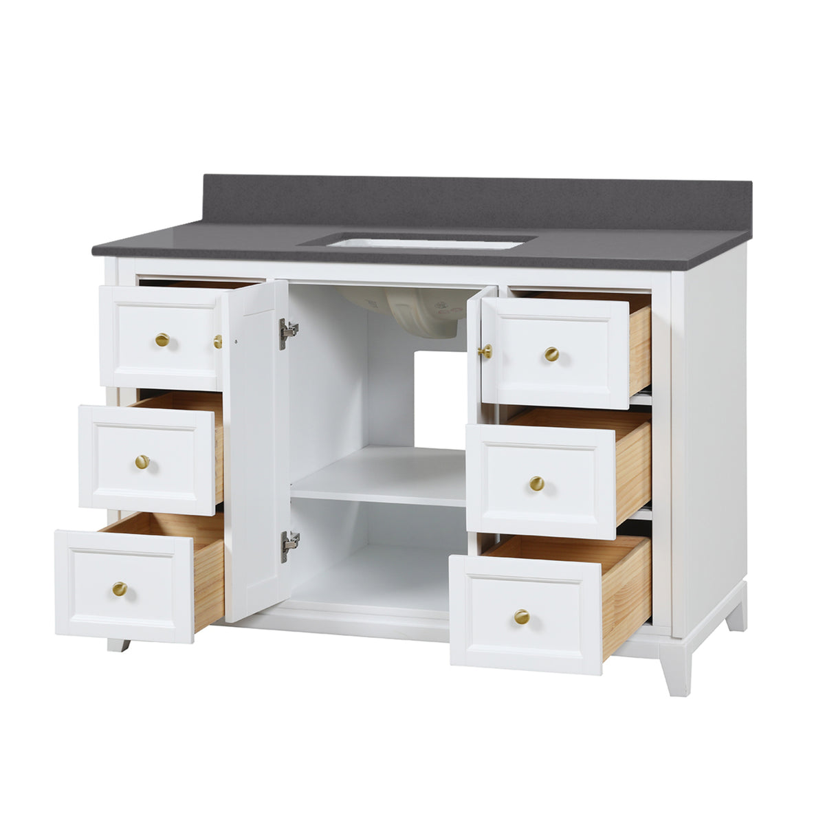 Maax Vanuria 48 in Freestanding Single Sink Vanity in White with White Marble Top and Brushed Nickel Hardware - image 30