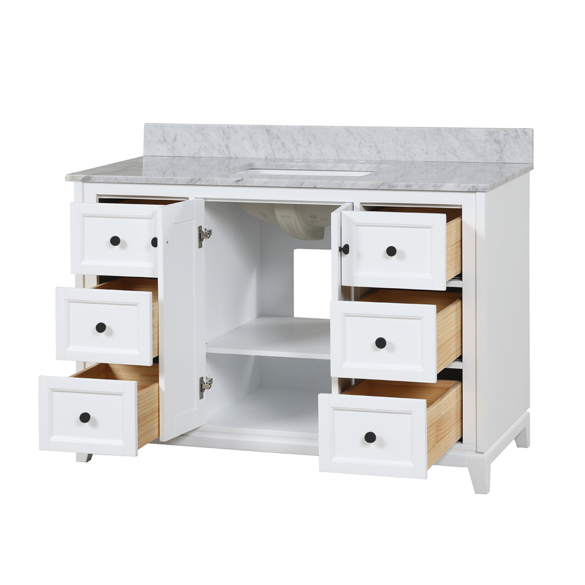 Maax Vanuria 48 in Freestanding Single Sink Vanity in White with White Marble Top and Brushed Nickel Hardware - image 8