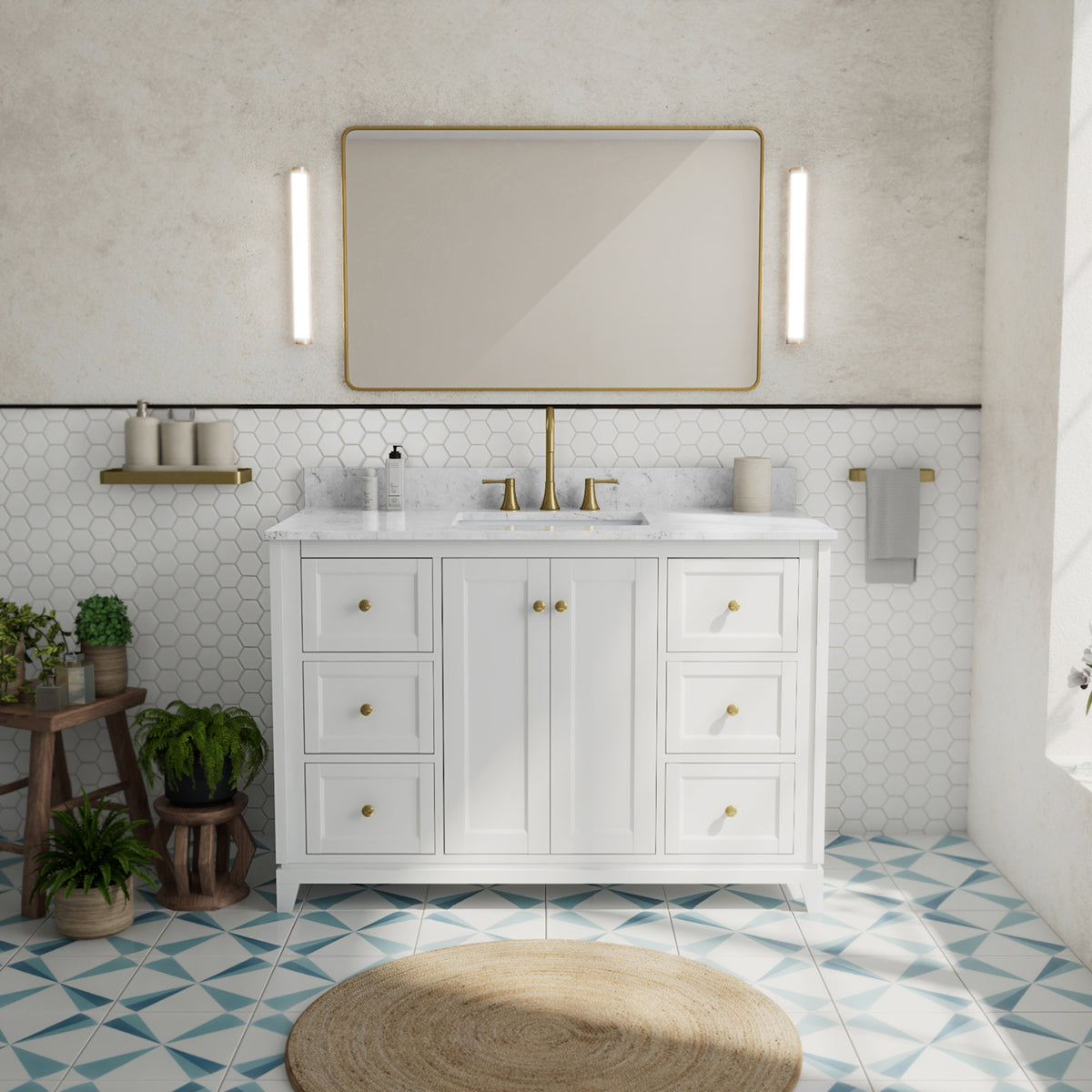 Maax Vanuria 48 in Freestanding Single Sink Vanity in White with White Marble Top and Brushed Nickel Hardware - image 9