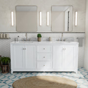 Maax Vanuria 72 in Freestanding Double Sink Vanity in White with White Marble Top and Brushed Gold Hardware