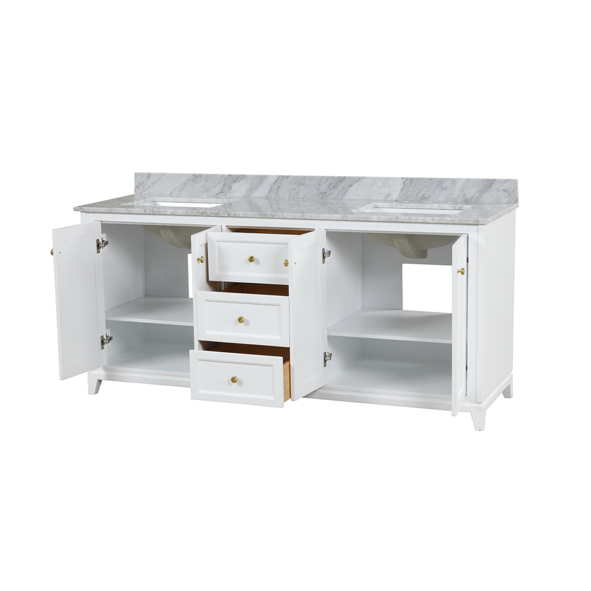 Maax Vanuria 72 in Freestanding Double Sink Vanity in White with White Marble Top and Brushed Gold Hardware - image 11