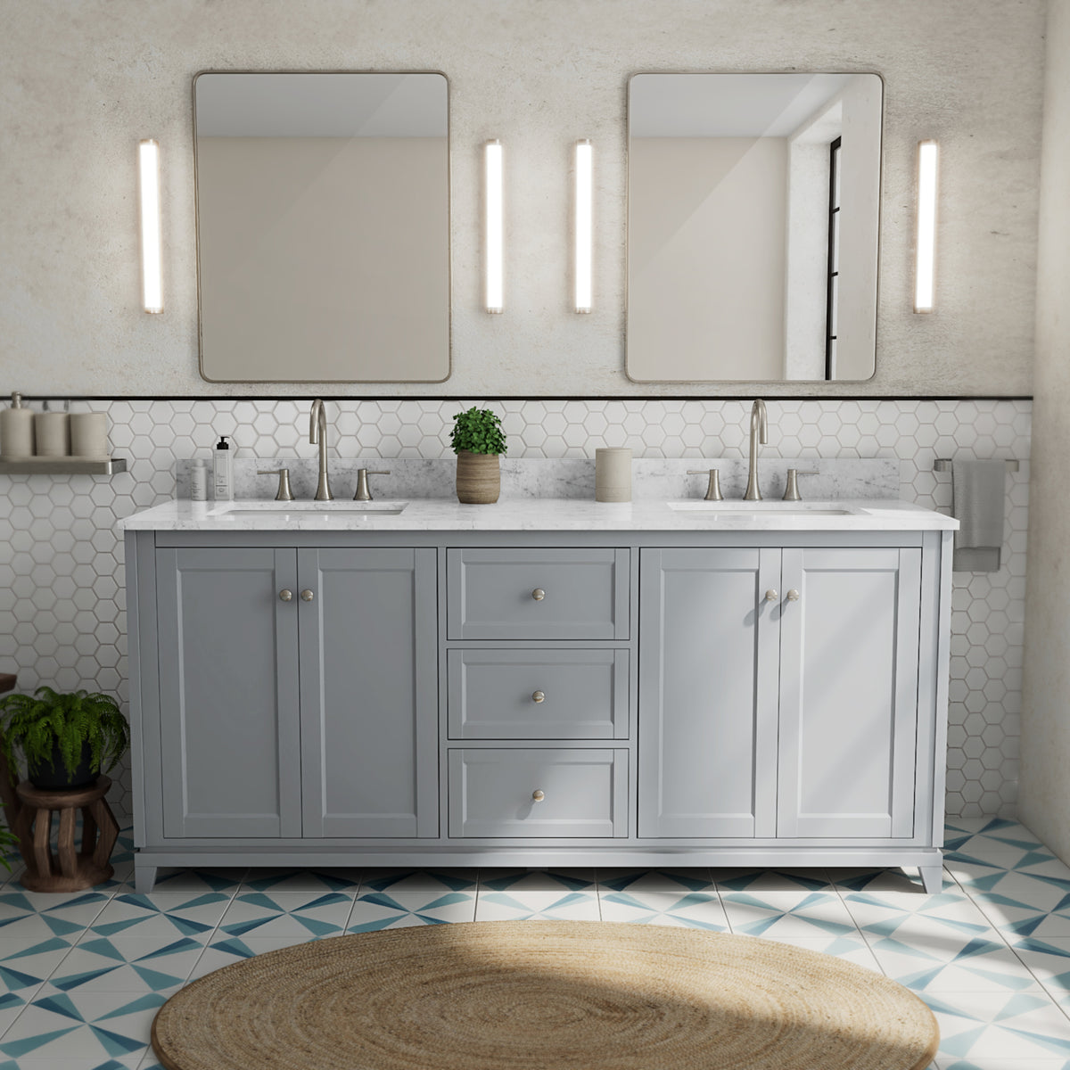 Maax Vanuria 72 in Freestanding Double Sink Vanity in White with White Marble Top and Brushed Gold Hardware - image 12