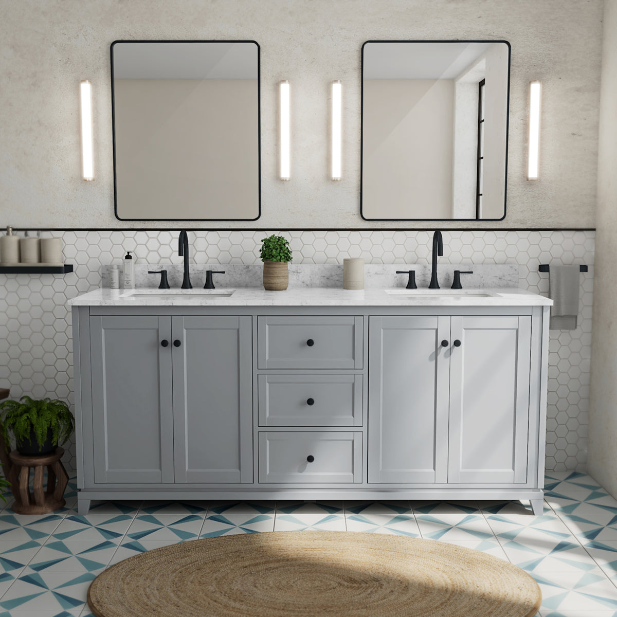 Maax Vanuria 72 in Freestanding Double Sink Vanity in White with White Marble Top and Brushed Gold Hardware - image 15