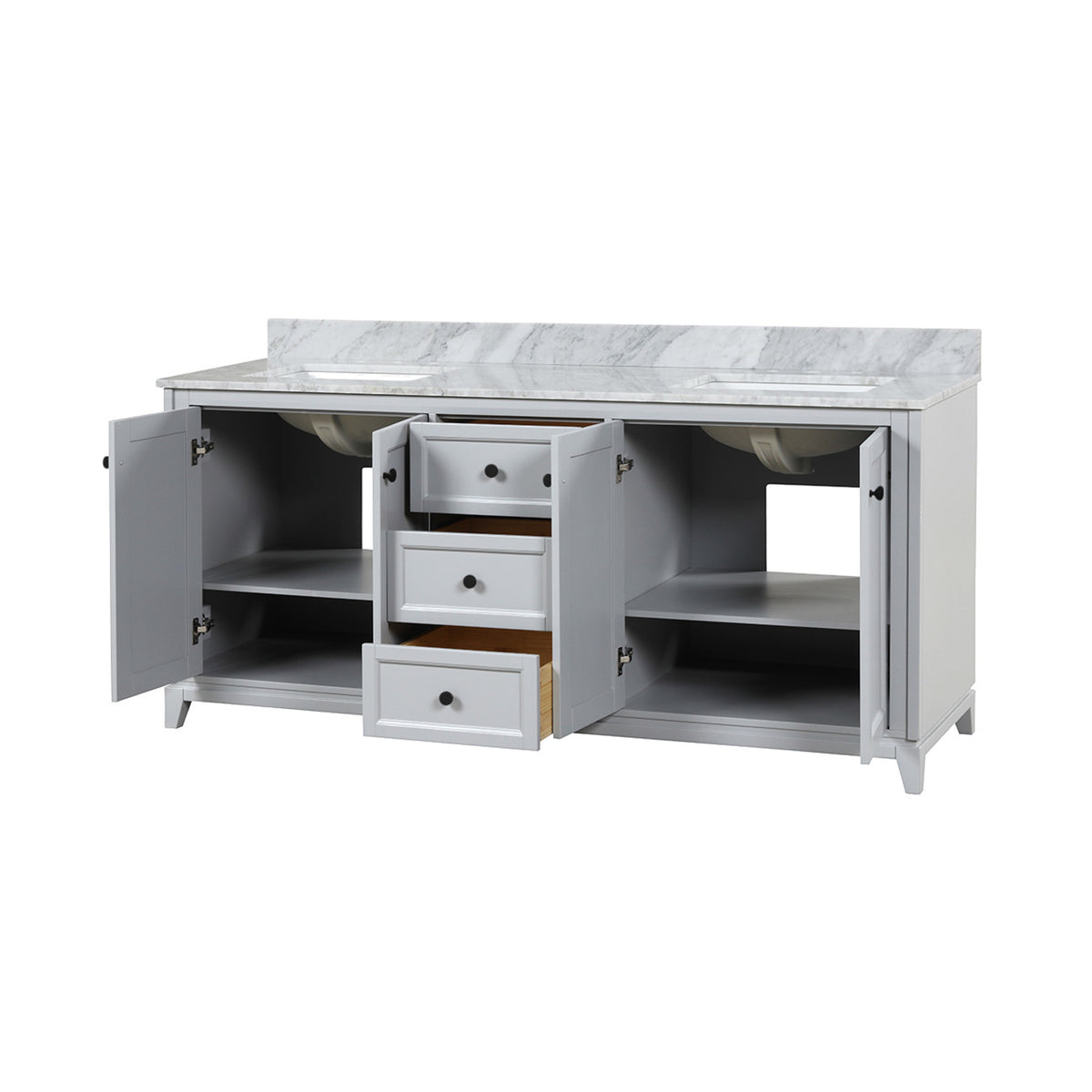 Maax Vanuria 72 in Freestanding Double Sink Vanity in White with White Marble Top and Brushed Gold Hardware - image 17