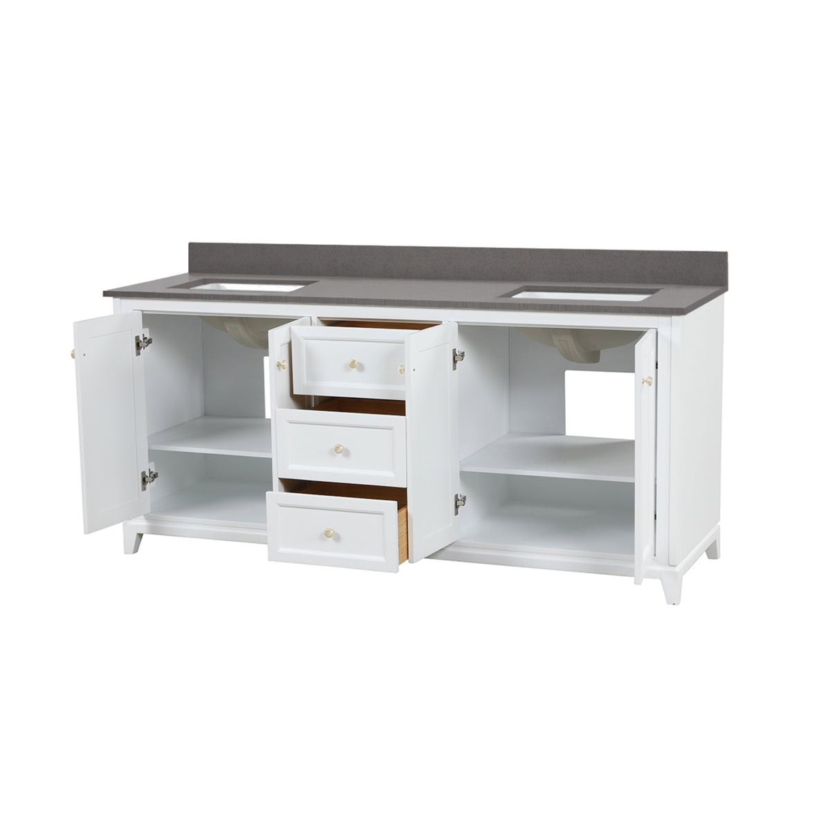 Maax Vanuria 72 in Freestanding Double Sink Vanity in White with White Marble Top and Brushed Gold Hardware - image 23