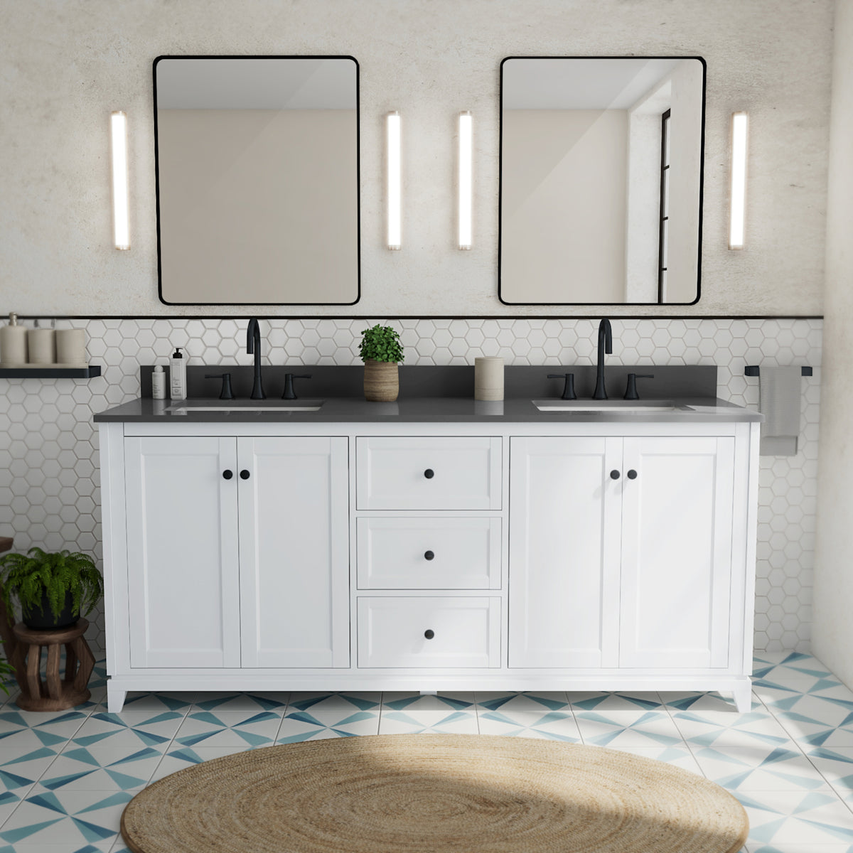 Maax Vanuria 72 in Freestanding Double Sink Vanity in White with White Marble Top and Brushed Gold Hardware - image 25
