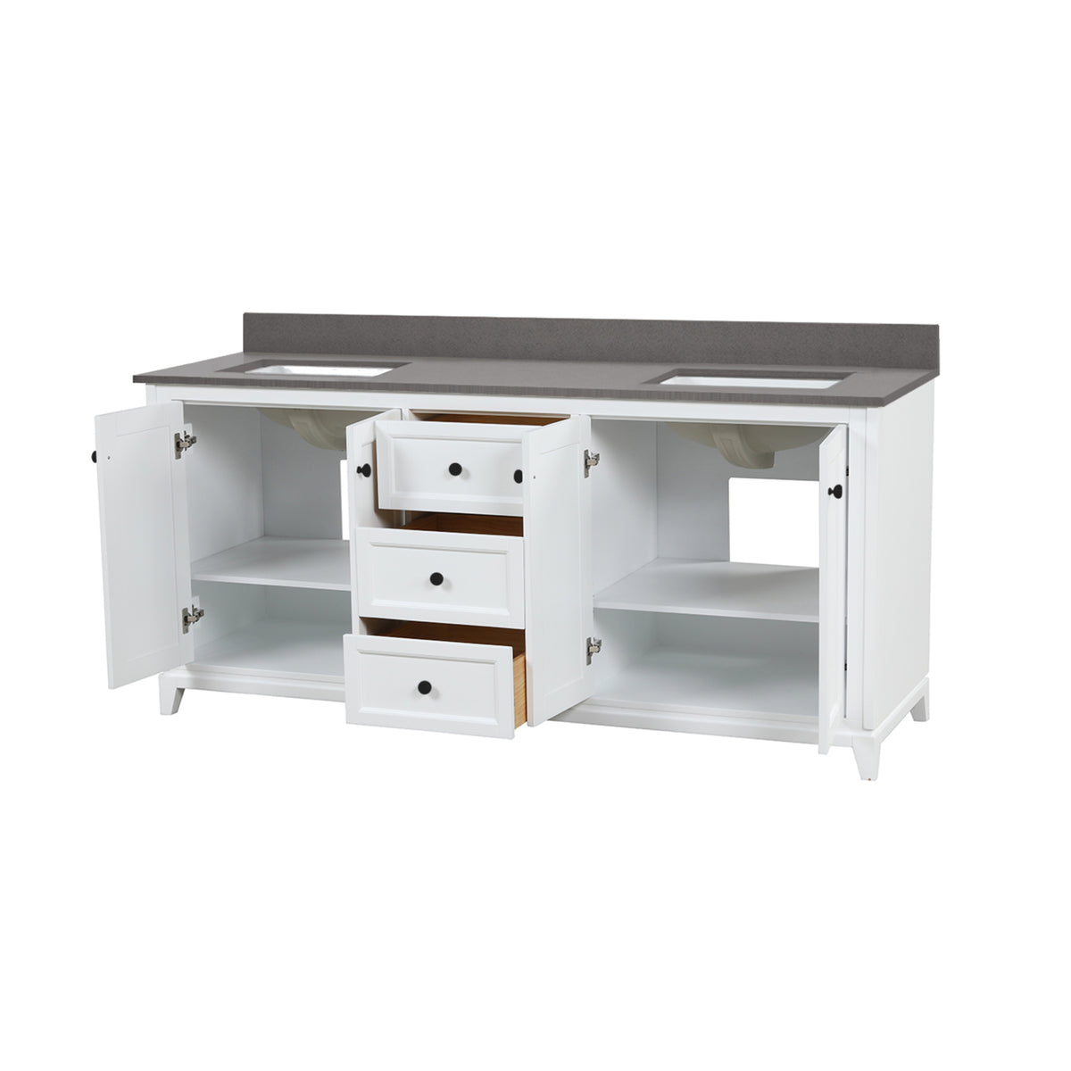 Maax Vanuria 72 in Freestanding Double Sink Vanity in White with White Marble Top and Brushed Gold Hardware - image 27