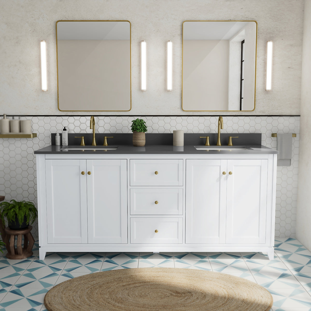 Maax Vanuria 72 in Freestanding Double Sink Vanity in White with White Marble Top and Brushed Gold Hardware - image 28