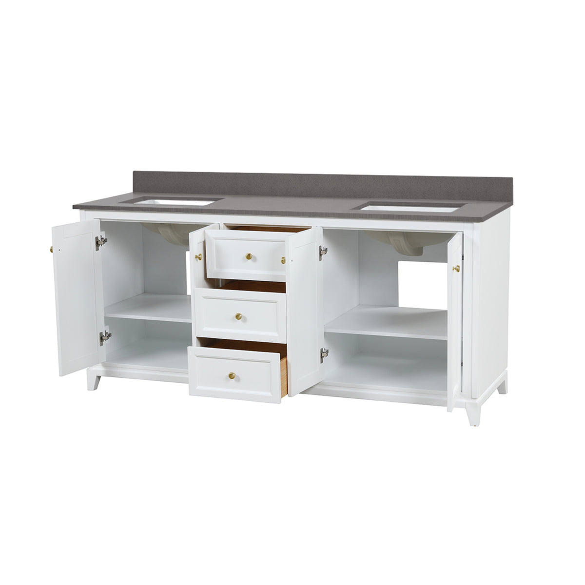 Maax Vanuria 72 in Freestanding Double Sink Vanity in White with White Marble Top and Brushed Gold Hardware - image 30